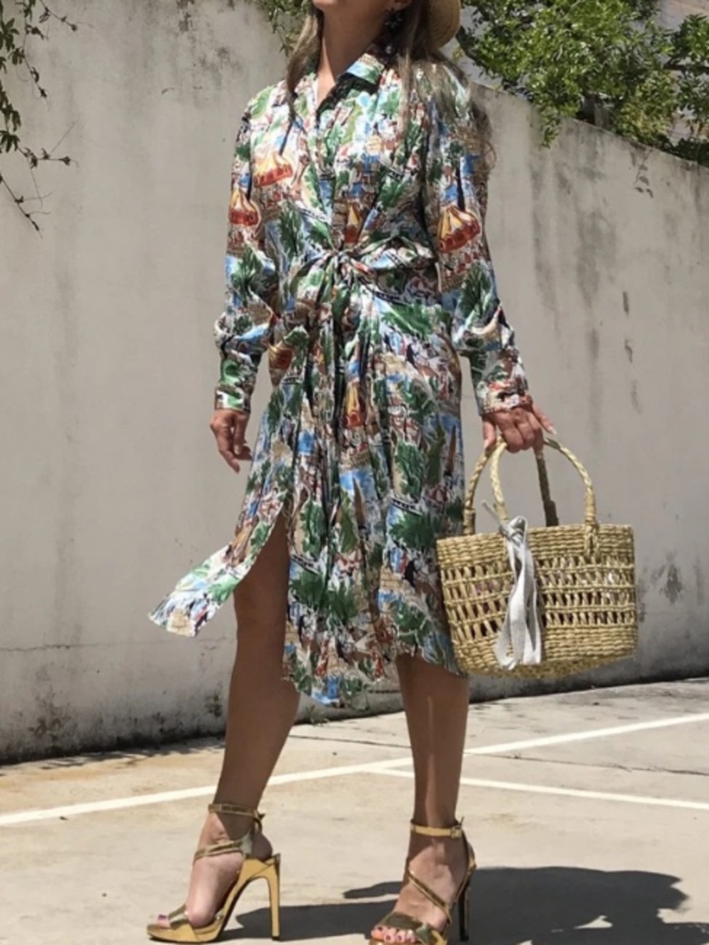 ZARA Multicolor Printed Shirt Dress - Green/Blue Scenic Print size S